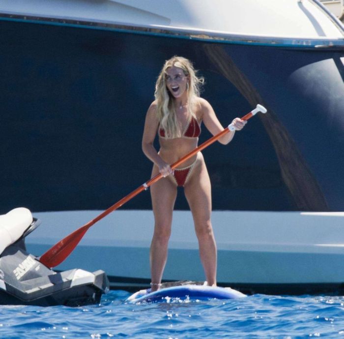 Perrie Edwards Surfing In Bikini At The Sea In Ibiza