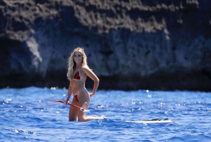 Perrie Edwards Surfing In Bikini At The Sea In Ibiza