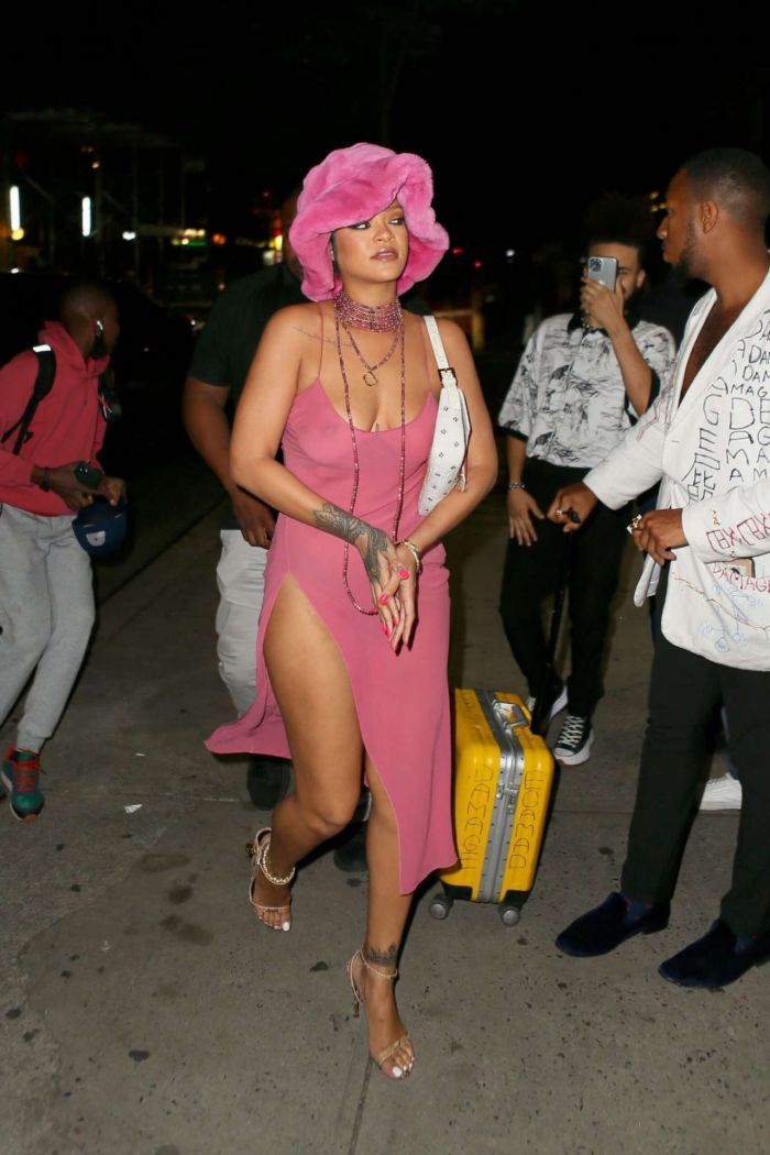 Rihanna In A Pink Dress At Barcade In New York
