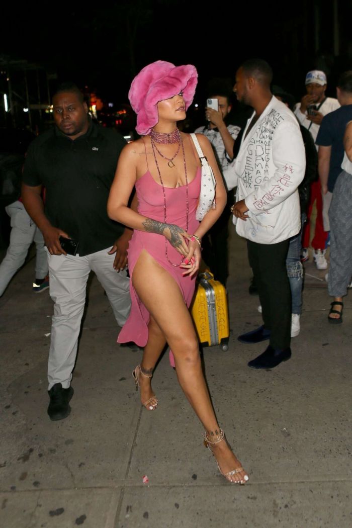 Rihanna In A Pink Dress At Barcade In New York