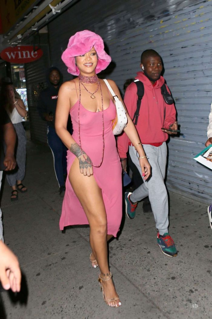 Rihanna In A Pink Dress At Barcade In New York