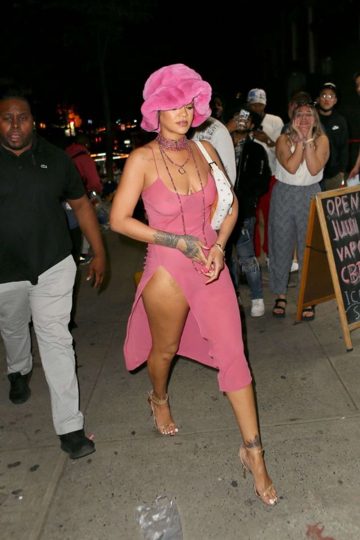 Rihanna In A Pink Dress At Barcade In New York