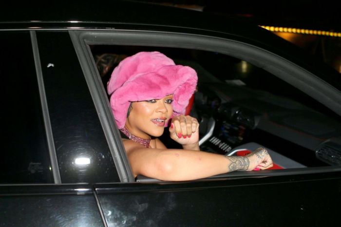 Rihanna In A Pink Dress At Barcade In New York