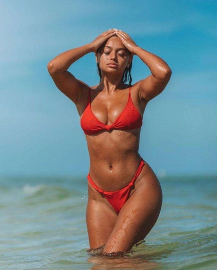 Refreshing Sofia Jamora At The Beach In Red Bikini