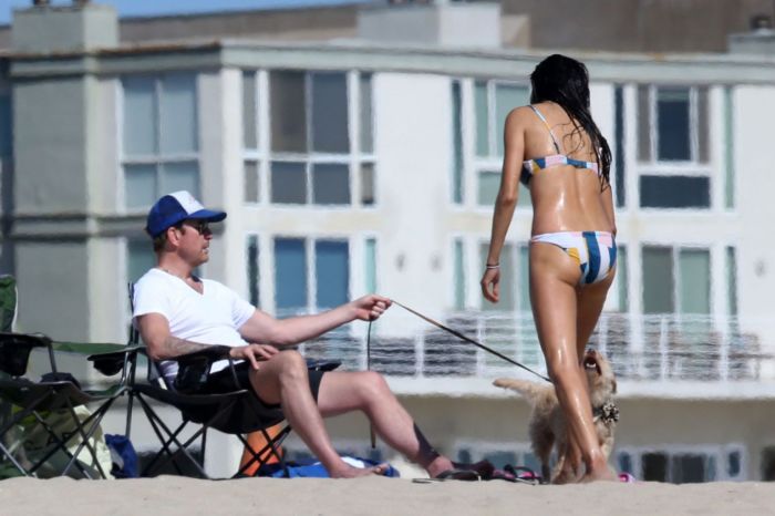Soo Yeon Lee And Dylan McDermott Playing Beach Games In Los Angeles