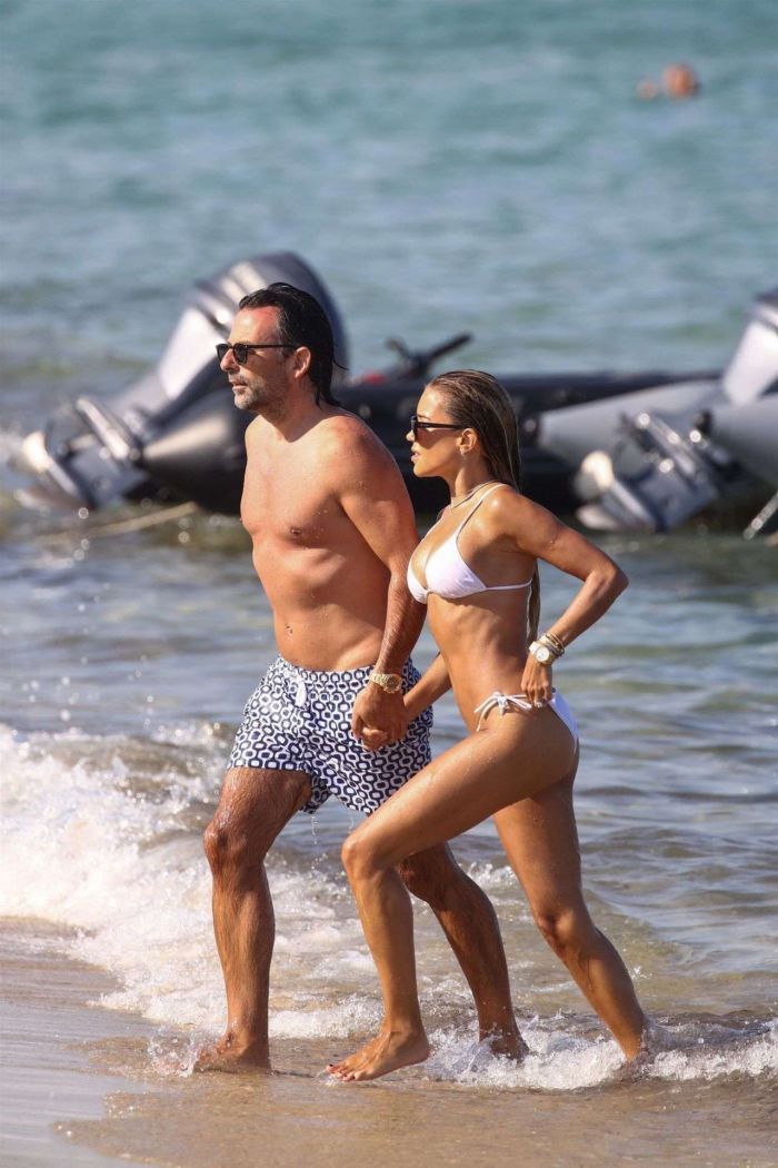 Sylvie Meis In White Bikini With Boyfriend Niclas Castello At The Beach In Saint-Tropez